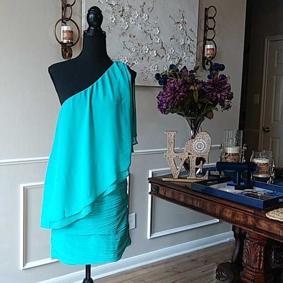 Turquoise Embellished Cocktail Mini Dress By GB. Size M - Picture 13 of 17